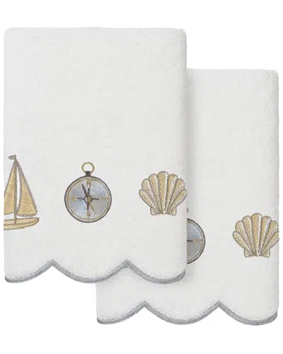 Linum Home Textiles 100% Turkish Cotton Sea Joy Scallop 2pc Embellished Hand  Towel Set In White