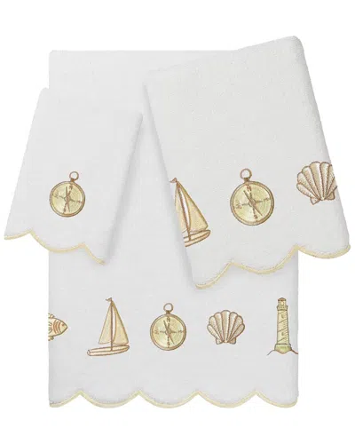 Linum Home Textiles 100% Turkish Cotton Sea Joy Scallop 3pc Embellished Towel  Set In White
