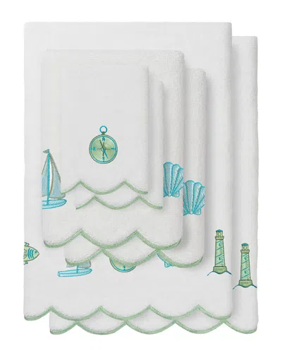Linum Home Textiles 100% Turkish Cotton Sea Joy Scallop 6pc Embellished Towel  Set In Blue