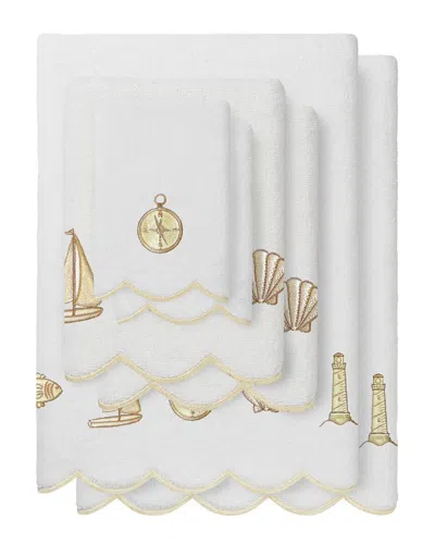 Linum Home Textiles 100% Turkish Cotton Sea Joy Scallop 6pc Embellished Towel  Set In White