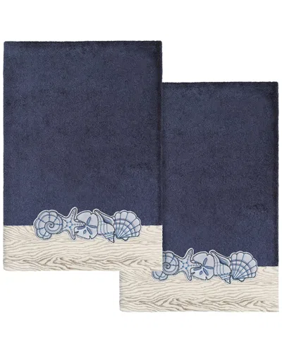 Linum Home Textiles 100% Turkish Cotton Shell Row 2pc Embellished Bath Towel  Set In Blue