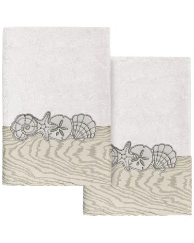 Linum Home Textiles 100% Turkish Cotton Shell Row 2pc Embellished Hand Towel  Set In Neutral