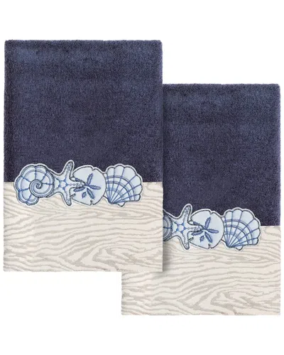 Linum Home Textiles 100% Turkish Cotton Shell Row 2pc Embellished Hand Towel  Set In Blue