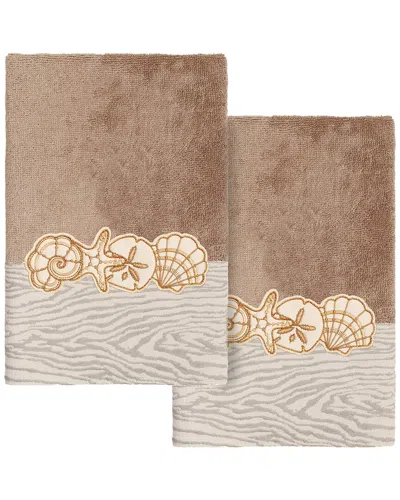 Linum Home Textiles 100% Turkish Cotton Shell Row 2pc Embellished Hand Towel  Set In Brown