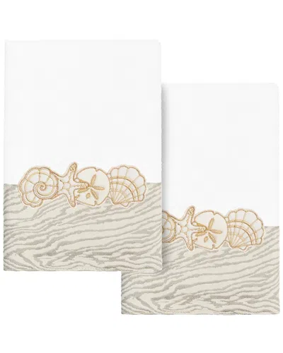 Linum Home Textiles 100% Turkish Cotton Shell Row 2pc Embellished Hand Towel  Set In Multi