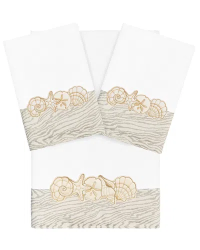 Linum Home Textiles 100% Turkish Cotton Shell Row 3pc Embellished Towel Set In Multi