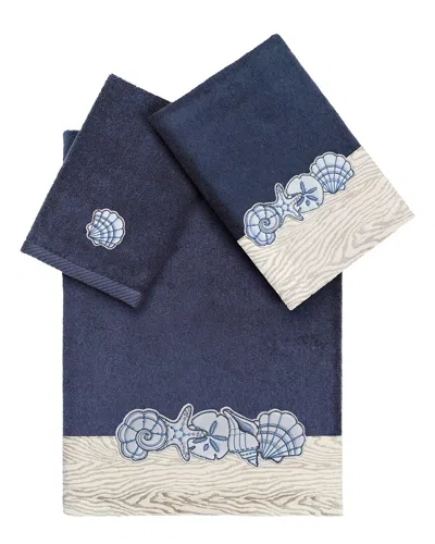 Linum Home Textiles 100% Turkish Cotton Shell Row 3pc Embellished Towel Set In Blue
