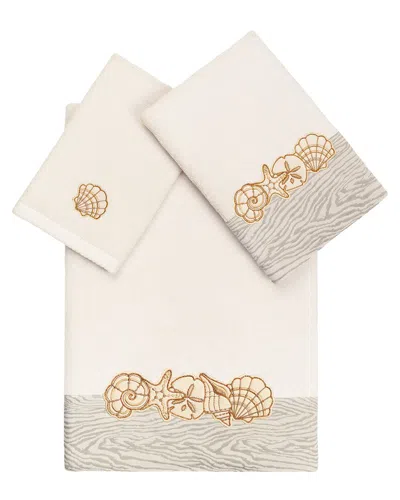 Linum Home Textiles 100% Turkish Cotton Shell Row 3pc Embellished Towel Set In Neutral