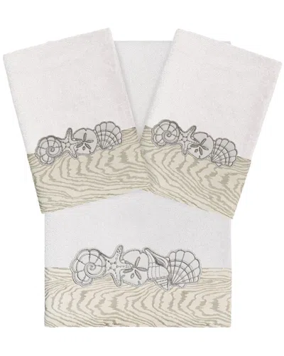 Linum Home Textiles 100% Turkish Cotton Shell Row 3pc Embellished Towel Set In Neutral