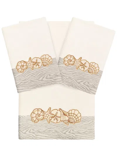 Linum Home Textiles 100% Turkish Cotton Shell Row 3pc Embellished Towel Set In Neutral