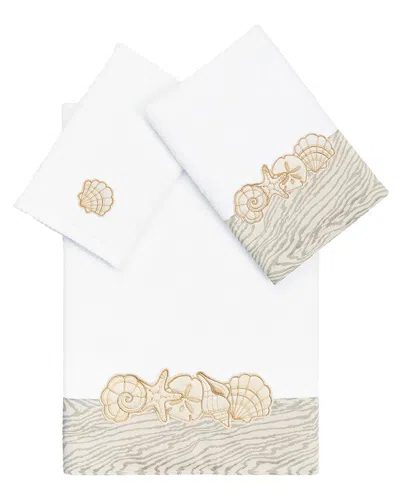Linum Home Textiles 100% Turkish Cotton Shell Row 3pc Embellished Towel Set In Neutral