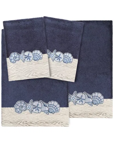 Linum Home Textiles 100% Turkish Cotton Shell Row 4pc Embellished Towel Set In Blue