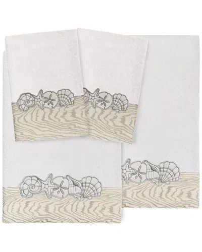 Linum Home Textiles 100% Turkish Cotton Shell Row 4pc Embellished Towel Set In Neutral