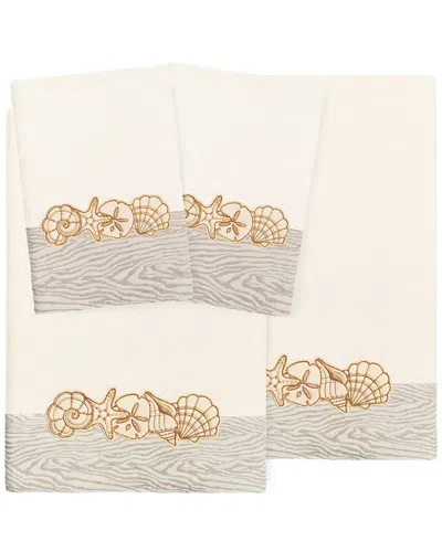 Linum Home Textiles 100% Turkish Cotton Shell Row 4pc Embellished Towel Set In Neutral