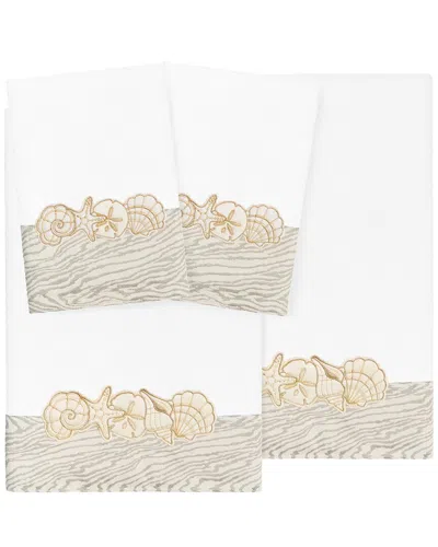 Linum Home Textiles 100% Turkish Cotton Shell Row 4pc Embellished Towel Set In Neutral