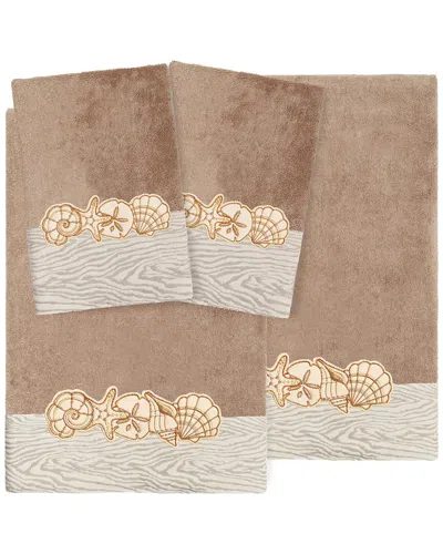 Linum Home Textiles 100% Turkish Cotton Shell Row 4pc Embellished Towel Set In Neutral