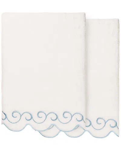 Linum Home Textiles 100% Turkish Cotton Simplicity Scallop 2pc Embellished  Bath Towel Set In Blue