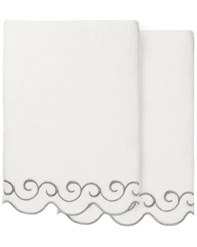 Linum Home Textiles 100% Turkish Cotton Simplicity Scallop 2pc Embellished  Bath Towel Set In White