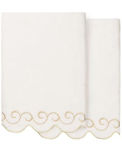 Linum Home Textiles 100% Turkish Cotton Simplicity Scallop 2pc Embellished  Bath Towel Set In White