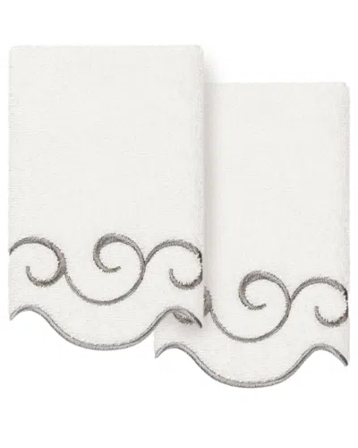 Linum Home Textiles 100% Turkish Cotton Simplicity Scallop 2pc Embellished  Fingertip Towel Set In Brown