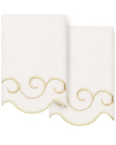 Linum Home Textiles 100% Turkish Cotton Simplicity Scallop 2pc Embellished  Fingertip Towel Set In Gold