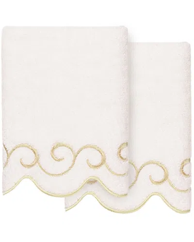 Linum Home Textiles 100% Turkish Cotton Simplicity Scallop 2pc Embellished  Hand Towel Set In Gold