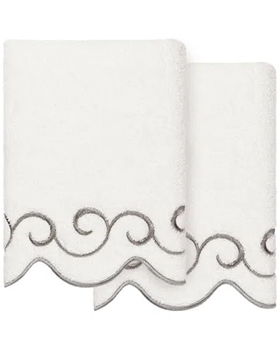 Linum Home Textiles 100% Turkish Cotton Simplicity Scallop 2pc Embellished  Hand Towel Set In Gray