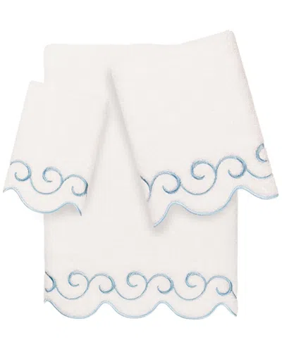 Linum Home Textiles 100% Turkish Cotton Simplicity Scallop 3pc Embellished  Towel Set In Blue