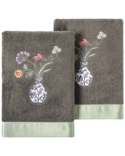 Linum Home Textiles 100% Turkish Cotton Stella 2pc Embellished Hand Towel Set In Gray