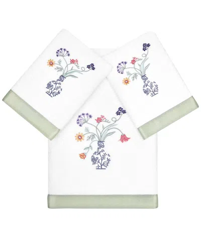 Linum Home Textiles 100% Turkish Cotton Stella 3pc Embellished Towel Set In White