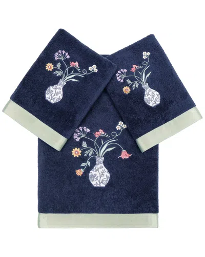 Linum Home Textiles 100% Turkish Cotton Stella 3pc Embellished Towel Set In Blue