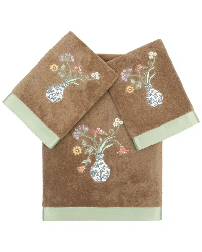 Linum Home Textiles 100% Turkish Cotton Stella 3pc Embellished Towel Set In Brown