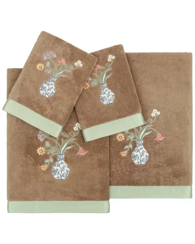 Linum Home Textiles 100% Turkish Cotton Stella 4pc Embellished Towel Set In Brown