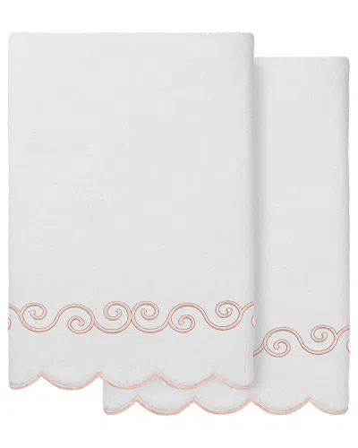 Linum Home Textiles 100% Turkish Cotton Symmetra Scallop 2pc Embellished Bath  Towel Set In Pink