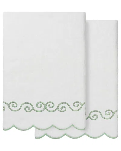 Linum Home Textiles 100% Turkish Cotton Symmetra Scallop 2pc Embellished Bath  Towel Set In White