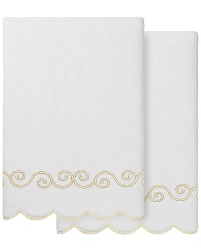 Linum Home Textiles 100% Turkish Cotton Symmetra Scallop 2pc Embellished Bath  Towel Set In White