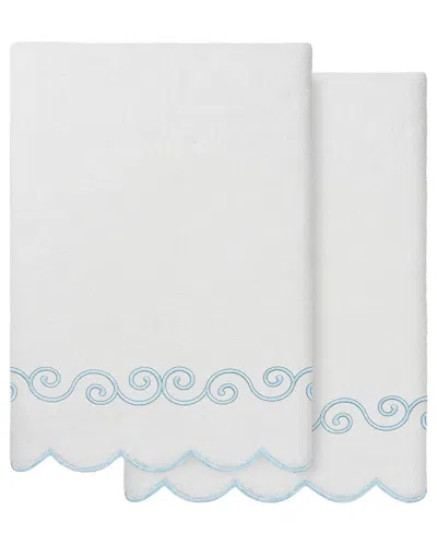 Linum Home Textiles 100% Turkish Cotton Symmetra Scallop 2pc Embellished Bath  Towel Set In White