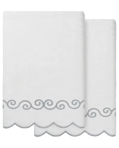 Linum Home Textiles 100% Turkish Cotton Symmetra Scallop 2pc Embellished Bath  Towel Set In White