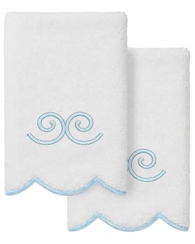 Linum Home Textiles 100% Turkish Cotton Symmetra Scallop 2pc Embellished  Fingertip Towel Set In White