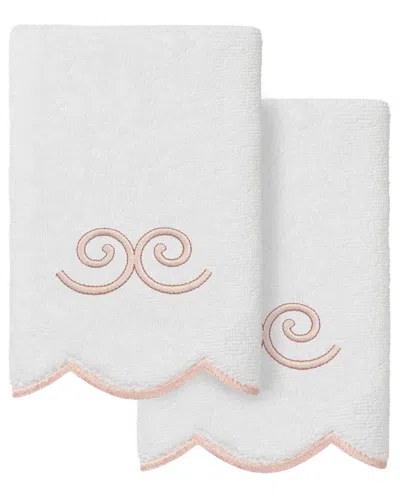 Linum Home Textiles 100% Turkish Cotton Symmetra Scallop 2pc Embellished  Fingertip Towel Set In White