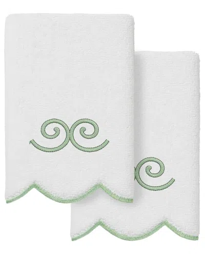 Linum Home Textiles 100% Turkish Cotton Symmetra Scallop 2pc Embellished  Fingertip Towel Set In White