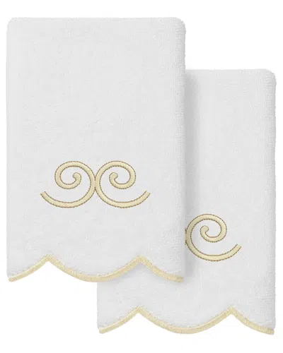 Linum Home Textiles 100% Turkish Cotton Symmetra Scallop 2pc Embellished  Fingertip Towel Set In White