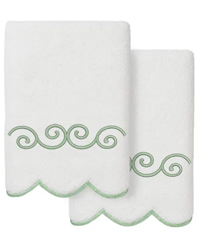 Linum Home Textiles 100% Turkish Cotton Symmetra Scallop 2pc Embellished Hand  Towel Set In Green