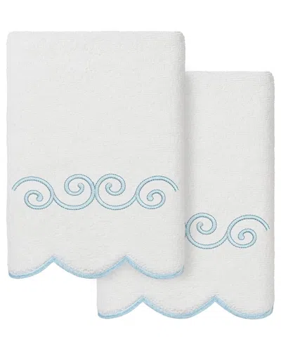 Linum Home Textiles 100% Turkish Cotton Symmetra Scallop 2pc Embellished Hand  Towel Set In Blue