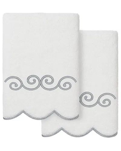 Linum Home Textiles 100% Turkish Cotton Symmetra Scallop 2pc Embellished Hand  Towel Set In White