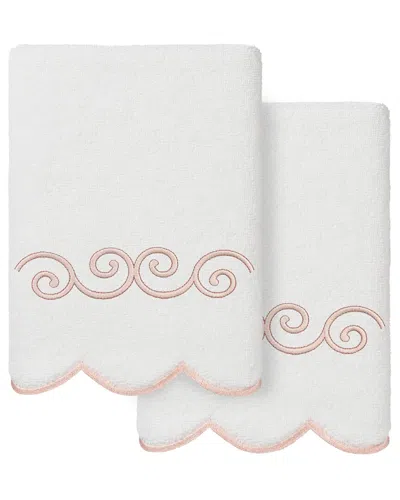 Linum Home Textiles 100% Turkish Cotton Symmetra Scallop 2pc Embellished Hand  Towel Set In White