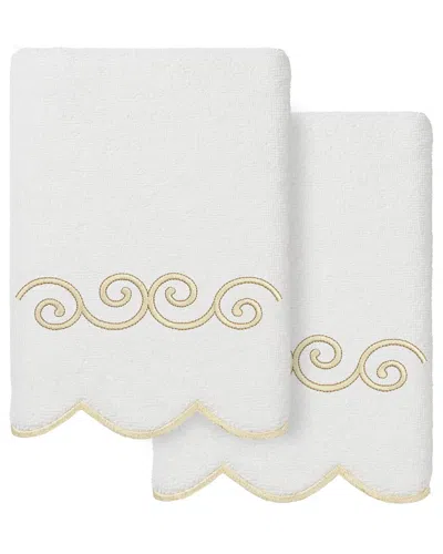 Linum Home Textiles 100% Turkish Cotton Symmetra Scallop 2pc Embellished Hand  Towel Set In White