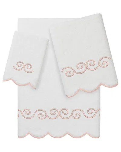 Linum Home Textiles 100% Turkish Cotton Symmetra Scallop 3pc Embellished Towel  Set In Pink