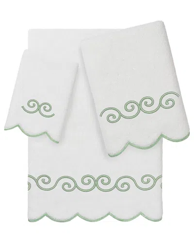 Linum Home Textiles 100% Turkish Cotton Symmetra Scallop 3pc Embellished Towel  Set In Multi