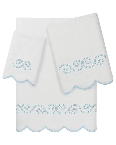 Linum Home Textiles 100% Turkish Cotton Symmetra Scallop 3pc Embellished Towel  Set In Multi